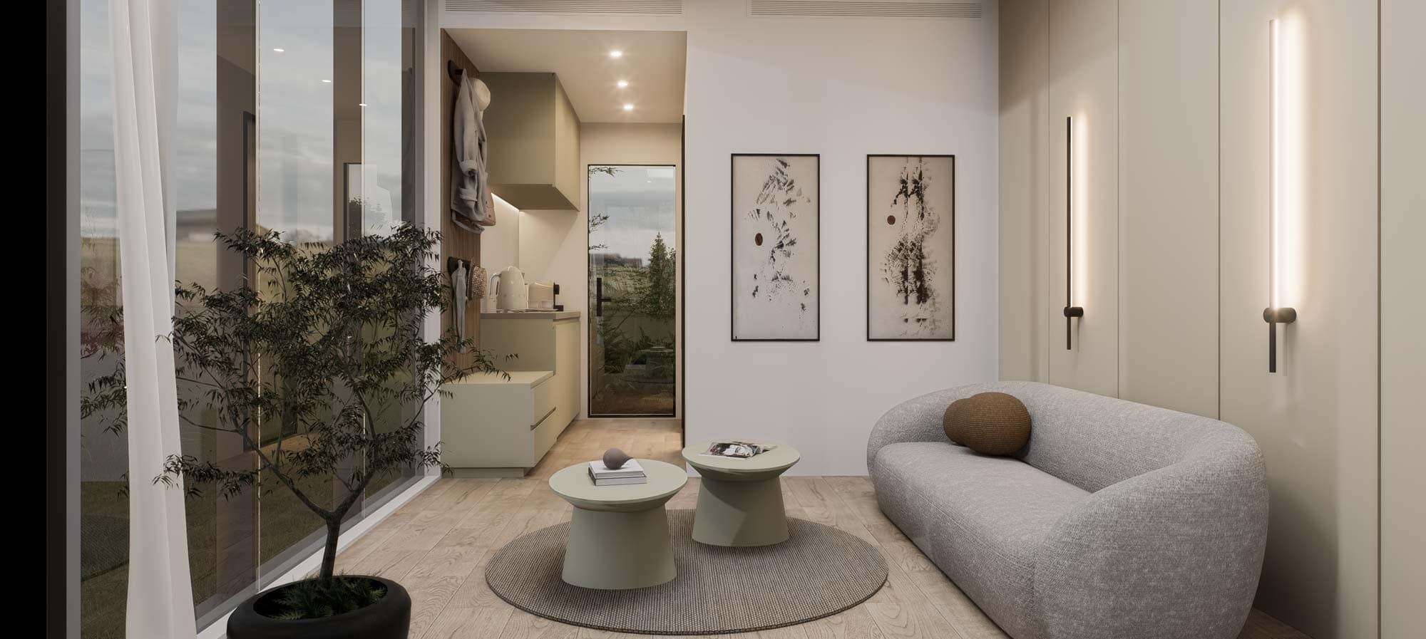 Amplio salón con luz natural, decoración moderna y ambiente acogedor en AVITA MX.