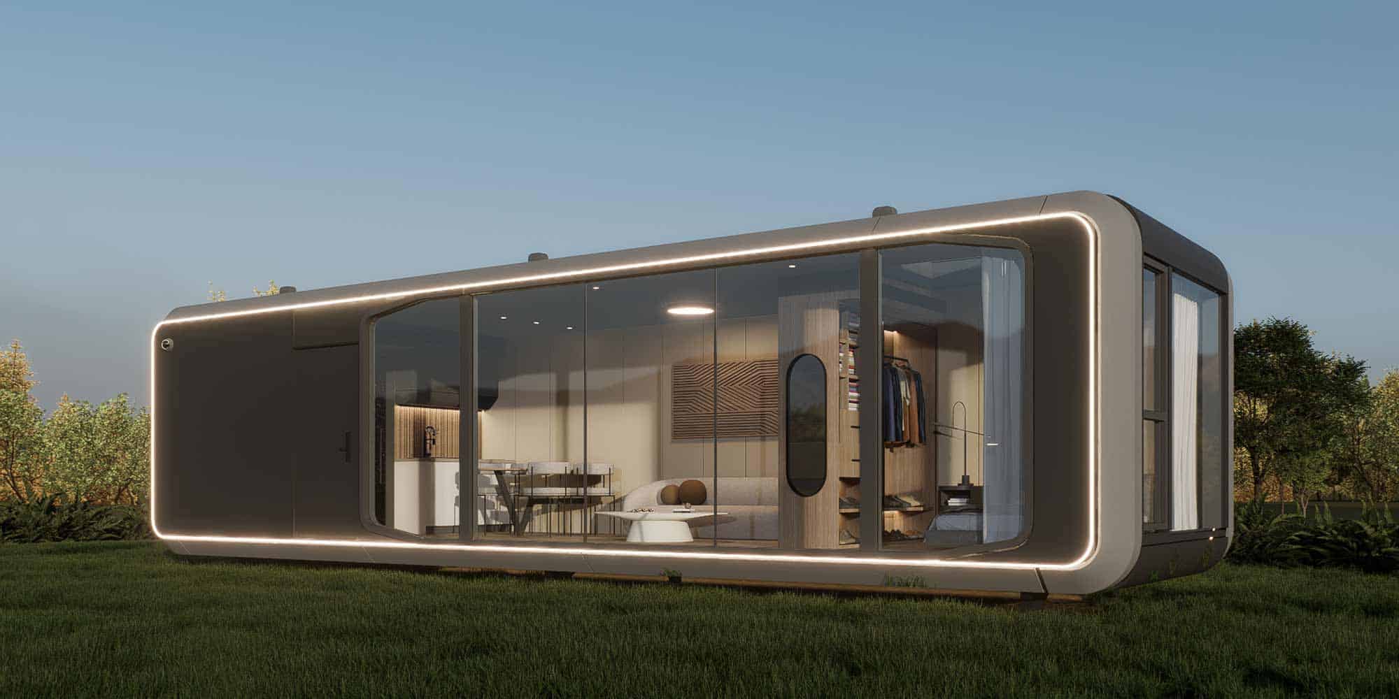 Casa prefabricada moderna con diseño innovador y eficiencia energética.
